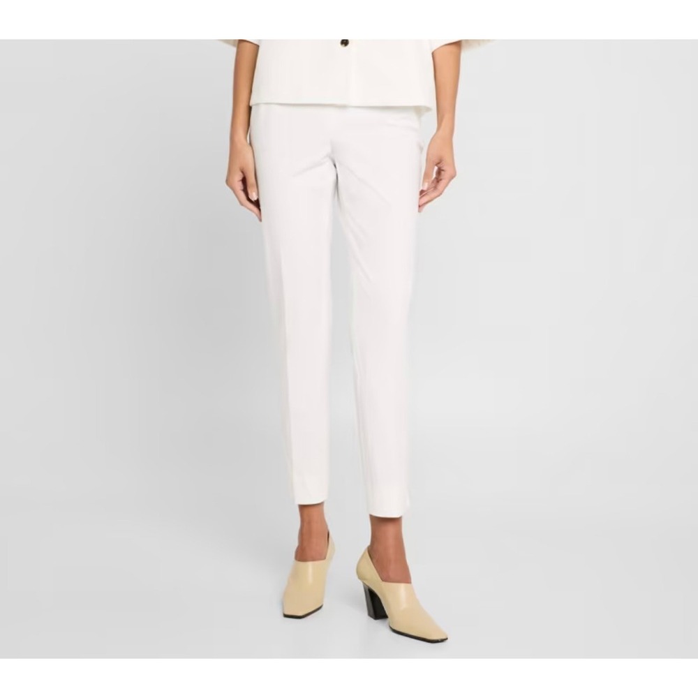 Lafayette 148 Stanton Slim Leg Pants Trousers White 12 Side Zip Slit Hem